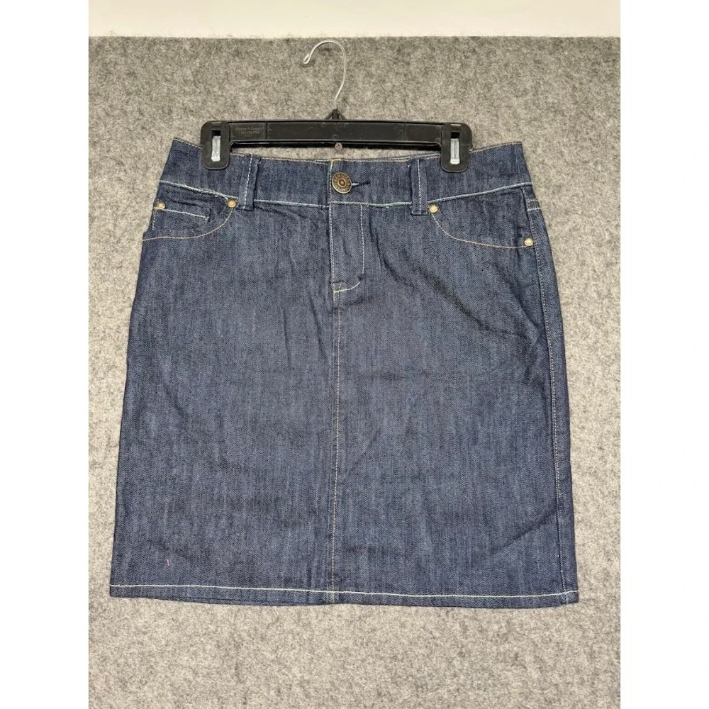 New York & Company Women Dark Wash Denim Mini Skirt Size 4‎ Stretch 5-Pocket NWT